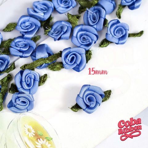  Túi 50 cái - Hoa hồng mini bằng vải satin, loại CÓ LÁ cỡ 15mm - 17 màu 