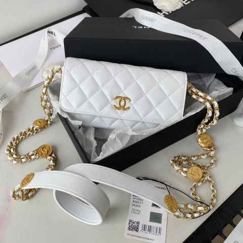  Túi Chanel 22A Caviar Flap Bag White Version 18CM  Luxury 