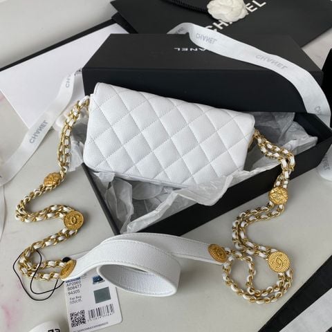  Túi Chanel 22A Caviar Flap Bag White Version 18CM  Luxury 