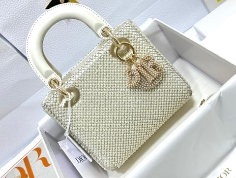  Túi Dior Mini Lady Dior Bag White Resin Pearls 17CM Luxury 