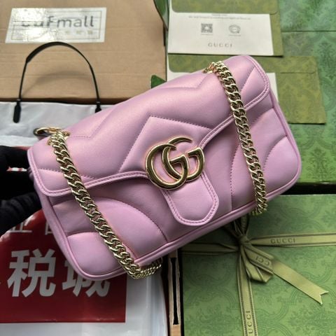  Túi Gucci Marmont Medium Leather Shoulder Bag Pink Version 26CM Luxury 