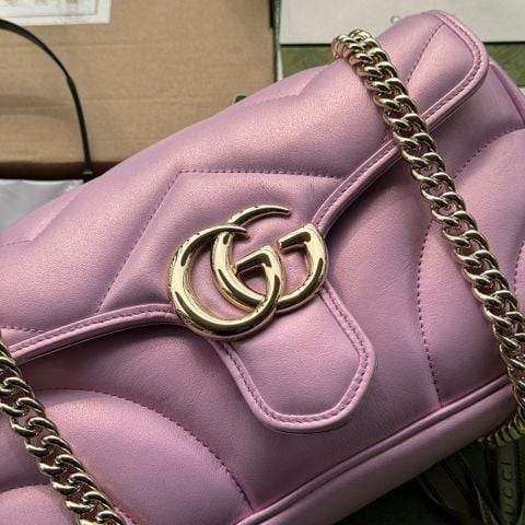  Túi Gucci Marmont Medium Leather Shoulder Bag Pink Version 26CM Luxury 
