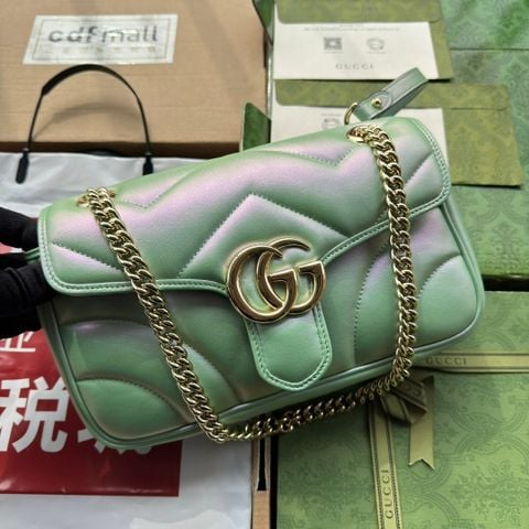  Túi Gucci Marmont Medium Leather Shoulder Bag Green Version 26CM Luxury 