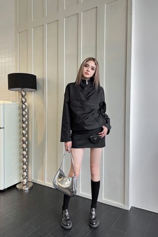  Set Prada Half Zip Plain Overhead Jacket Mini Skirt 