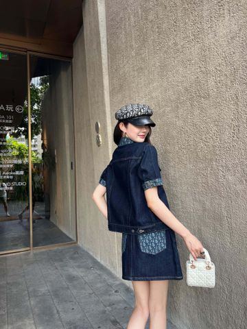  Set Dior Vintage Denim Streetwear Korean Style With Jean Jacket And A-line Mini Skirt 