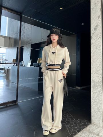  Set Prada 24ss New Short Hooded Sweatshirt And Casual Pants 