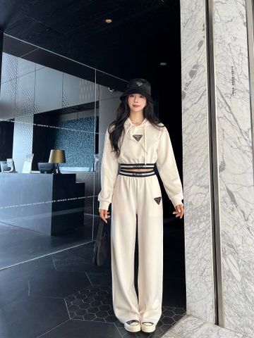  Set Prada 24ss New Short Hooded Sweatshirt And Casual Pants 