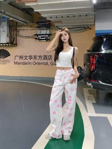  Quần LV 24SS Sụmmer New Washed Cotton Printed Trousers Pants 