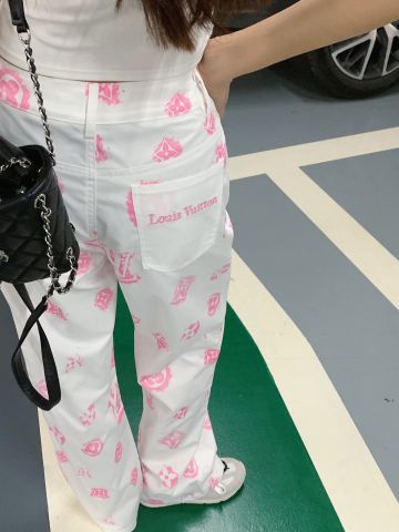  Quần LV 24SS Sụmmer New Washed Cotton Printed Trousers Pants 