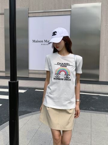  Áo Chanel 24ss Knitted Short Sleeve Special Embroidery Craft Rainbow Bead White Version 