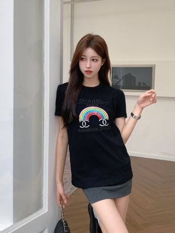  Áo Chanel 24ss Knitted Short Sleeve Special Embroidery Craft Rainbow Bead Black Version 