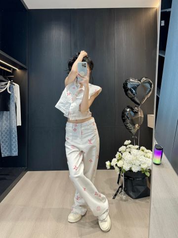  Set LV Vest And Wide-leg Trousers Denim Suit 