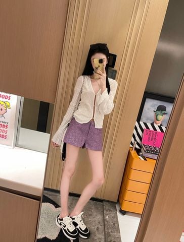  Áo Chanel Drum Wave Trumpet Sleeve Diamond Button Knit Cardigan 