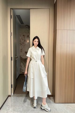  Set Prada 24SS Collar Short Sleeve Splicing Dress White Version 