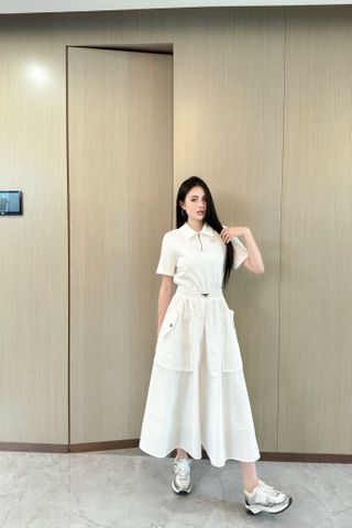  Set Prada 24SS Collar Short Sleeve Splicing Dress White Version 