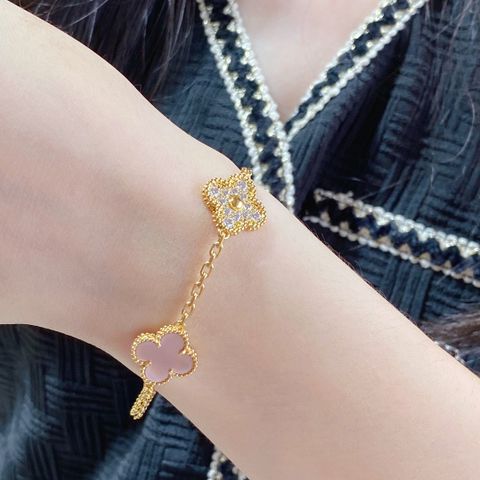  VCA Natural Pink Shell Diamond Five-flower Four-leaf Clover Bracelet Four-leaf Clover 