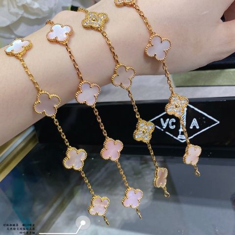  VCA Natural Pink Shell Diamond Five-flower Four-leaf Clover Bracelet Four-leaf Clover 