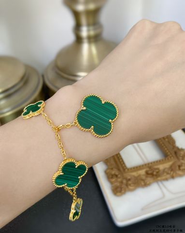  VCA Natural Malachite Irregular Five-flower Four-leaf Clover Bracelet Four-leaf Clover 
