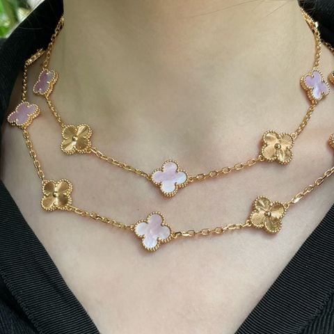  VCA Natural Pink Shell Car Flower 20 Flower Four-leaf Clover Necklace 