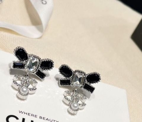  Chanel 24K Bow Tassel Colored Diamond Double C Earrings 