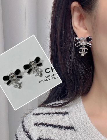  Chanel 24K Bow Tassel Colored Diamond Double C Earrings 