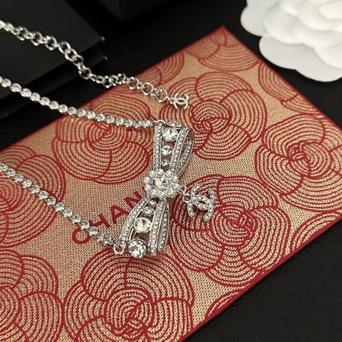  Chanel Bow Tassel Letter Pearl Necklace 