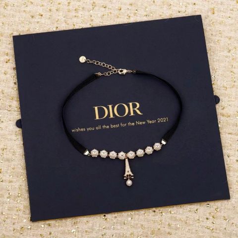  Dior Eiffel Tower Beaded Ribbon Necklace 