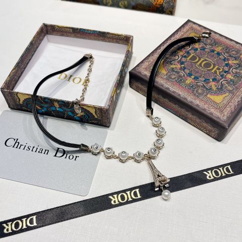  Dior Eiffel Tower Beaded Ribbon Necklace 
