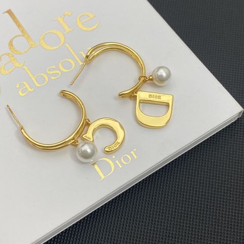  Dior Crystal Diamond Hoop CD Letter Pearl Earrings 