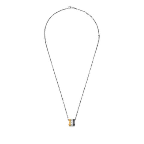  LV Monogram Bold Necklace Features An Adjustable Chain With Three Square Metal Rings 