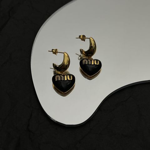 Miumiu High-end Letters And Diamonds Earrings Black Version 