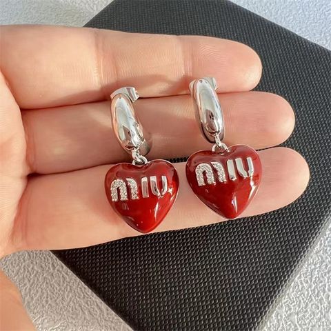  Miumiu High-end Letters And Diamonds Earrings Red Version 