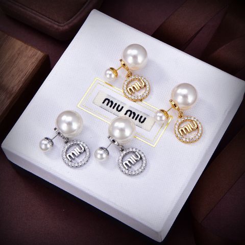  Miumiu Letter Pearl Earrings 