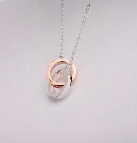  Tiffany&Co Double Ring Rose Gold Double Buckle Necklace 