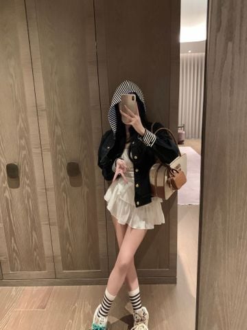  Celine Exquisite Embroidered Letters And Striped Hooded Denim Jacket 