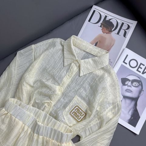  MiuMiu 24ss New Suit With Pocket Embroidery And Letter Logo Shirt With Shorts 