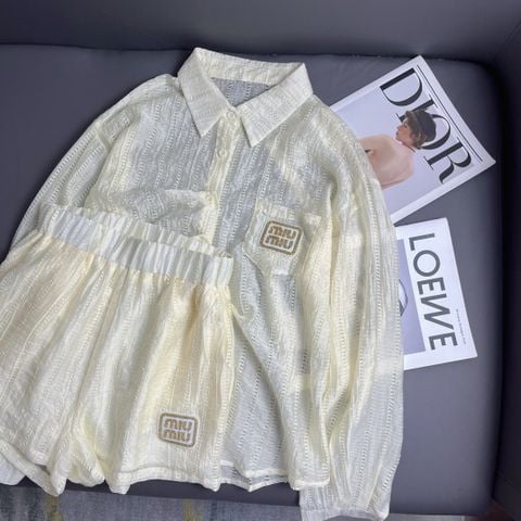  MiuMiu 24ss New Suit With Pocket Embroidery And Letter Logo Shirt With Shorts 