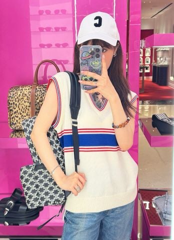  Celine Arc De Triomphe College Style Small Logo V-neck Colorblock Vest Unisex 