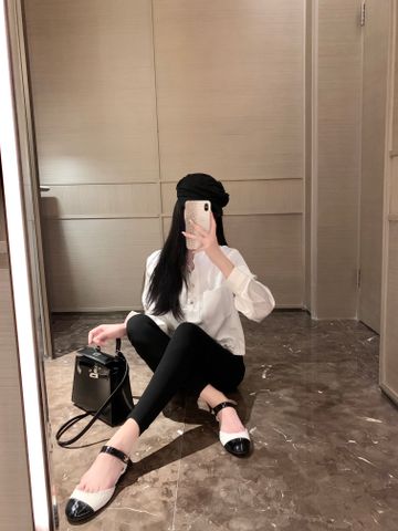  Chanel White Satin Small Stand-up Collar Shirt Slim Trousers 