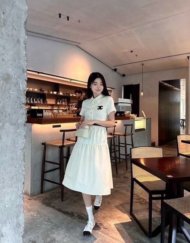  Chanel Lapel Short-sleeved Cake Dress 