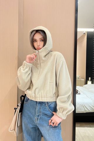  Prada Beige Woolen Hooded Sweatshirt High-end 