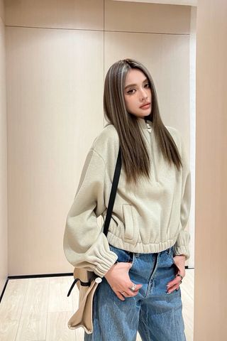  Prada Beige Woolen Hooded Sweatshirt High-end 