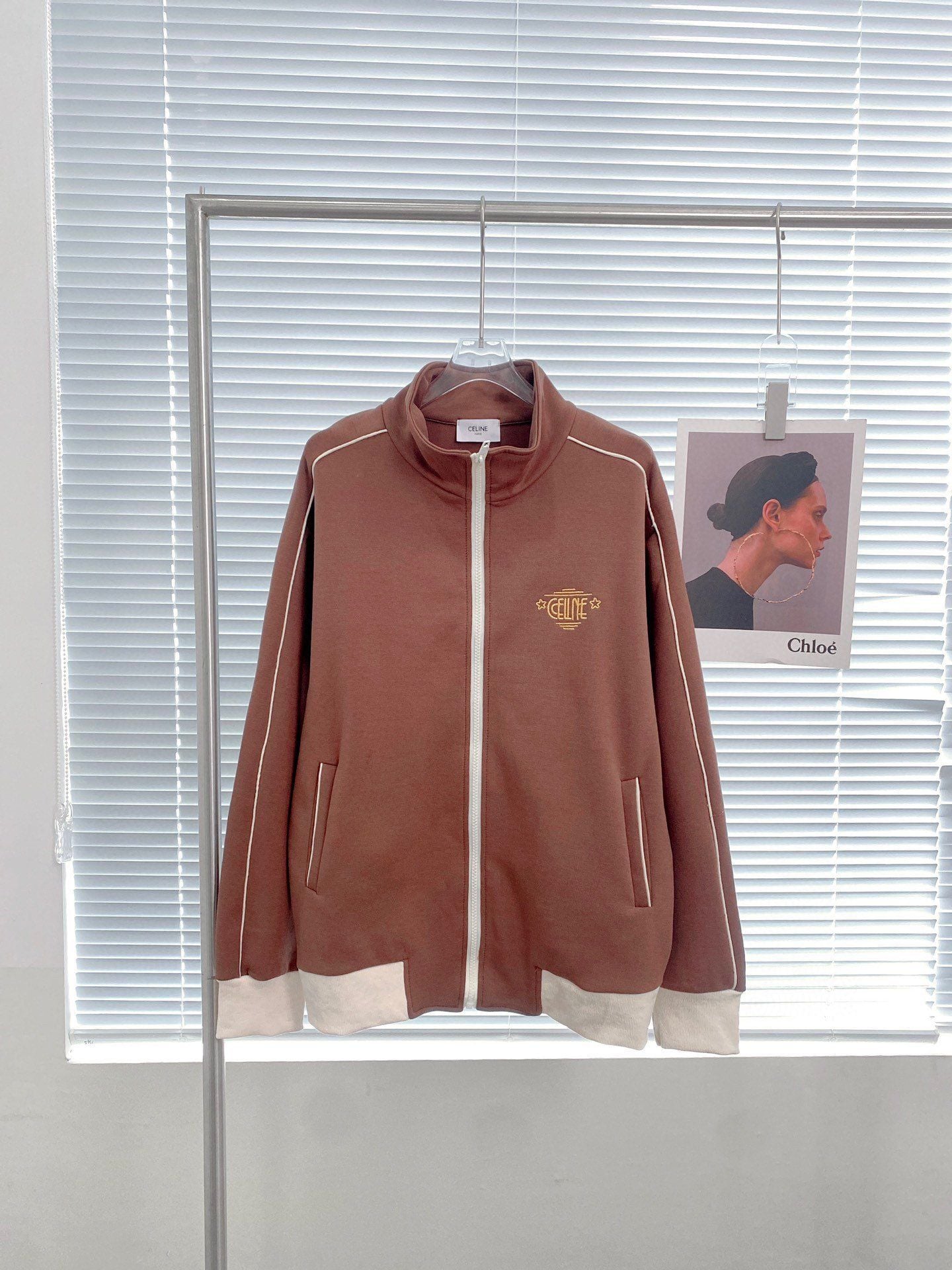 Áo Celine Chocolate Brown Zipper Casual Jacket
