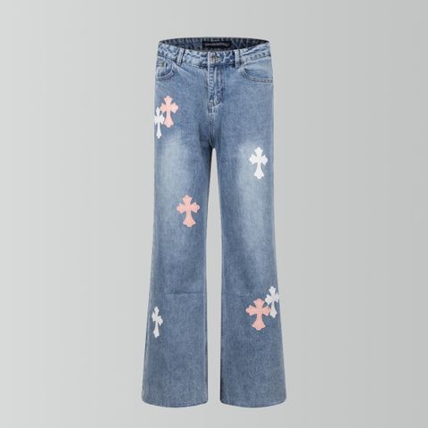  2024 Chrome Hearts Classic Candy Color Cross Patch Jeans 