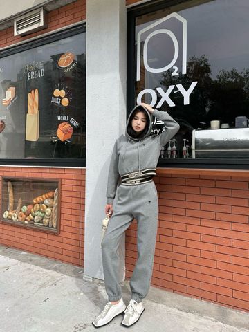  Dior Embroidered Bee Custom Elastic Hooded Set Gray 