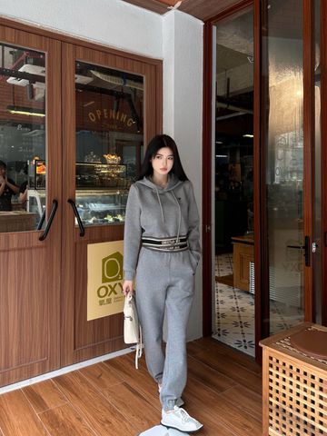  Dior Embroidered Bee Custom Elastic Hooded Set Gray 