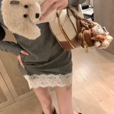  MiuMiu Slim-fitting Hem Lace Dress Gray 