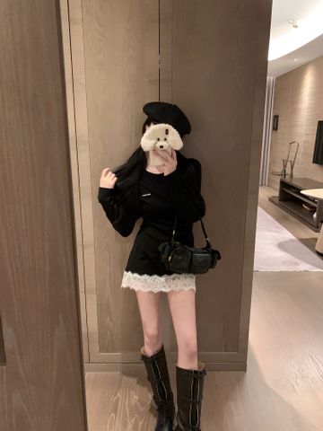  MiuMiu Slim-fitting Hem Lace Dress Black 