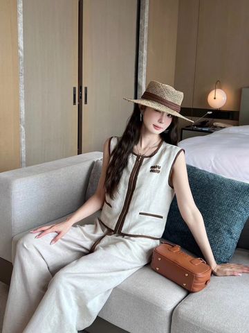  MiuMiu 24SS Vest Top Wide-leg Pants Set 