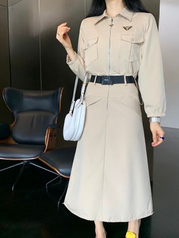  Prada 2024 Coat Skirt Suit With Belt White 